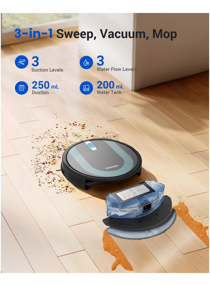 Proscenic 850T Robot Vacuum and Mop Combo, Ultra Slim, 3000 Pa Powerful Suction Automatic Vacuum Cleaner with 120 Min Run, Self-Charging, WiFi APP Customized Cleaning for Home Floor, Pet Hair, Carpet - Image 3