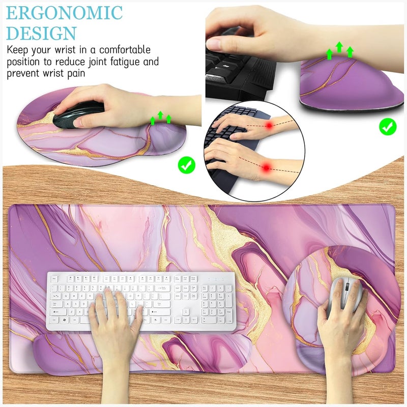 LIMKRIAN Marble Mouse Pad Set Large Desk Matt for Desktop, Ergonomic Mouse Pad with Wrist Rest for Gaming Wrist Support Keyboard Mat Cup Coaster Set Office Desk Decor Accessories - Image 4