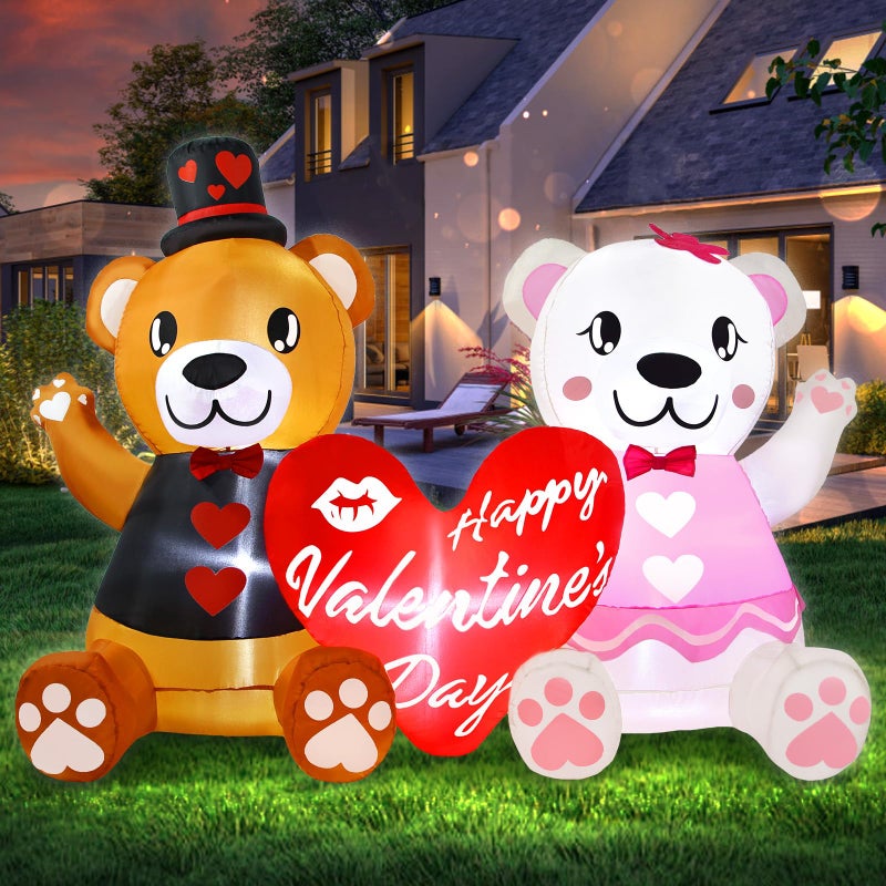 LETIME 5.6 FT Long Inflatable Valentines Day Decorations LED Lighted Blow up Bear Couples with Love Heart Romantic Valentines Inflatables Outdoor Yard DÃ©cor for Party Anniversary Wedding Propose - Image 1