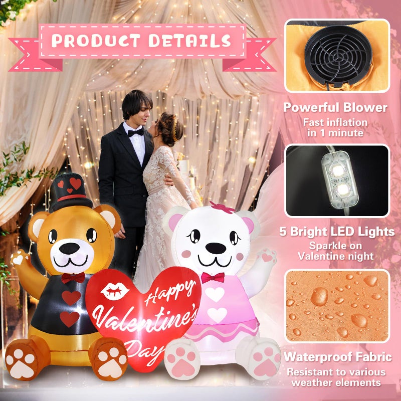 LETIME 5.6 FT Long Inflatable Valentines Day Decorations LED Lighted Blow up Bear Couples with Love Heart Romantic Valentines Inflatables Outdoor Yard DÃ©cor for Party Anniversary Wedding Propose - Image 5