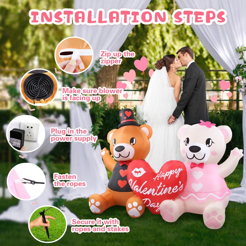 LETIME 5.6 FT Long Inflatable Valentines Day Decorations LED Lighted Blow up Bear Couples with Love Heart Romantic Valentines Inflatables Outdoor Yard DÃ©cor for Party Anniversary Wedding Propose - Image 4
