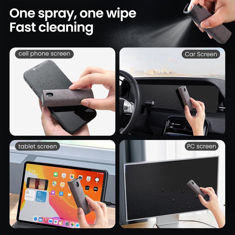 ZERNBER 2 Pcs Screen Cleaner Kit, 3-in-1 Touchscreen Mist Cleaner Spray Bottle Tool & Microfiber Cloth for Phone/Laptop/Tablet/TV/Monitor/Car Screens(Grey) - Image 2