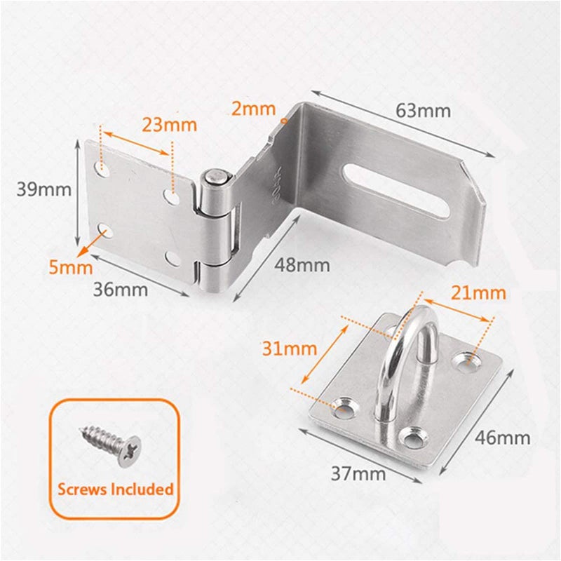 Howdia 4 Inch Door Hasp Latch 90 Degree Stainless Steel Safety Right Angle Padlock Hasp Locking Latch Security Door Clasp Hasp Lock Latch For Push/Sliding/Barn Door 2Mm Thick Brushed Silver - Image 2