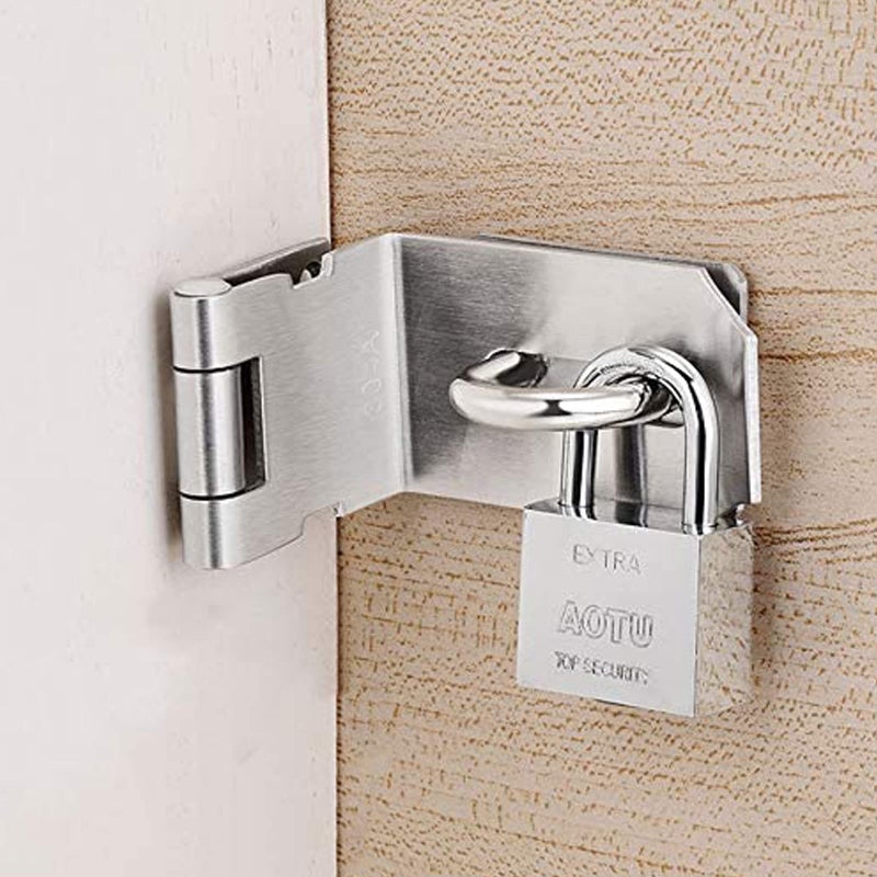 Howdia 4 Inch Door Hasp Latch 90 Degree Stainless Steel Safety Right Angle Padlock Hasp Locking Latch Security Door Clasp Hasp Lock Latch For Push/Sliding/Barn Door 2Mm Thick Brushed Silver - Image 4