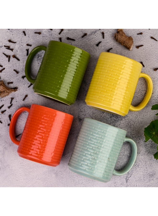 Anwaliya Bendis Series Ceramic Coffee Mug Set of 4 (400ml) Handcrafted Design Tea Cups Stackable, Chip Resistant, Large Serving Green Tea Cups, Brick (Color May Vary) - Image 1