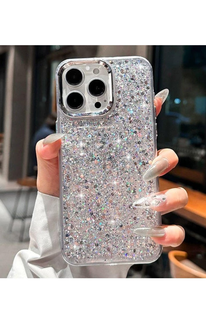 Case For iPhone Case, Clear Glitter Bling Sparkly, Soft TPU Frame Bumper, Hard-Back Cover for Women & Girls, Transparent Protective Phone Case (Glitter Silver, iPhone 14 Pro Max) - Image 1