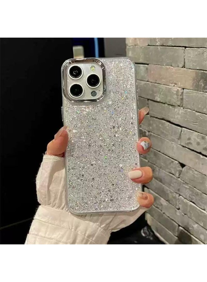 Case For iPhone Case, Clear Glitter Bling Sparkly, Soft TPU Frame Bumper, Hard-Back Cover for Women & Girls, Transparent Protective Phone Case (Glitter Silver, iPhone 14 Pro Max) - Image 3