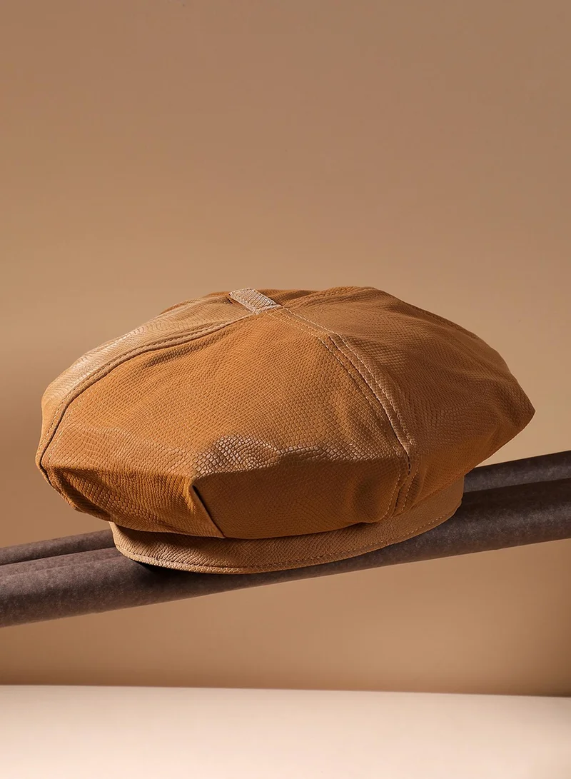 Haute Sauce Pebbled Bakerboy Hat - Beige