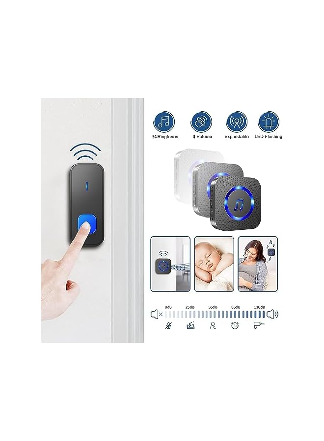 Green Tiger Battery Operated Wireless Doorbell, Cordless Door Bell,【54 Chimes & 4-Level Volume】1000ft Wireless Doorbell Kit IP55 Waterproof Doorbell Home Security Doorbell for Home, Office, Hotel (1 Receiver) - Image 4
