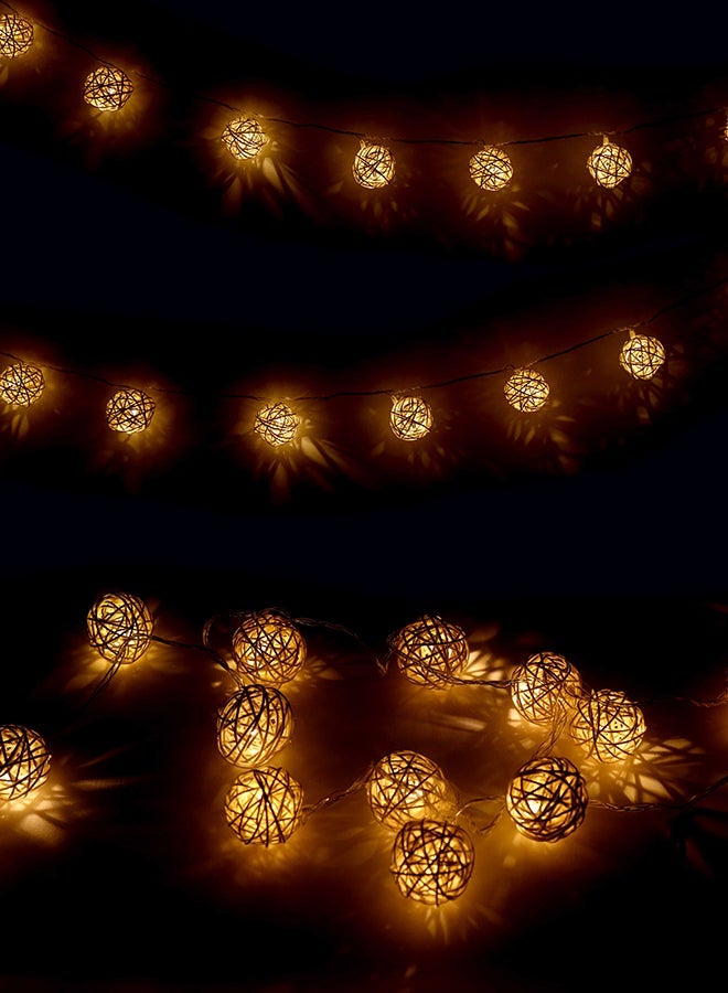 NIBEMINENT Decorative Jute Ball LED Lights Yellow 3.5meter - Image 3