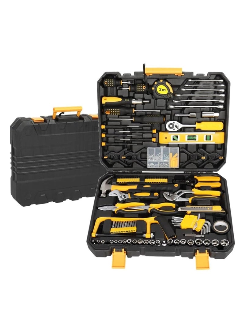 Mechanics Tool Set Black & Yellow,Socket Wrench Auto Repair Tool Combination Mixed Tools Set Hand Tool Kit with Plastic Toolbox Organizer Storage Case 198pcs Mechanics Tool Set - Image 1