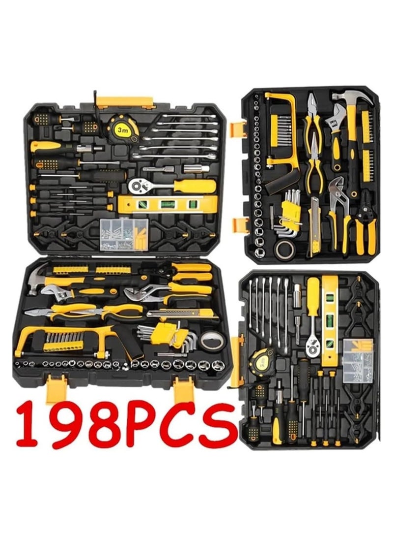 Mechanics Tool Set Black & Yellow,Socket Wrench Auto Repair Tool Combination Mixed Tools Set Hand Tool Kit with Plastic Toolbox Organizer Storage Case 198pcs Mechanics Tool Set - Image 2