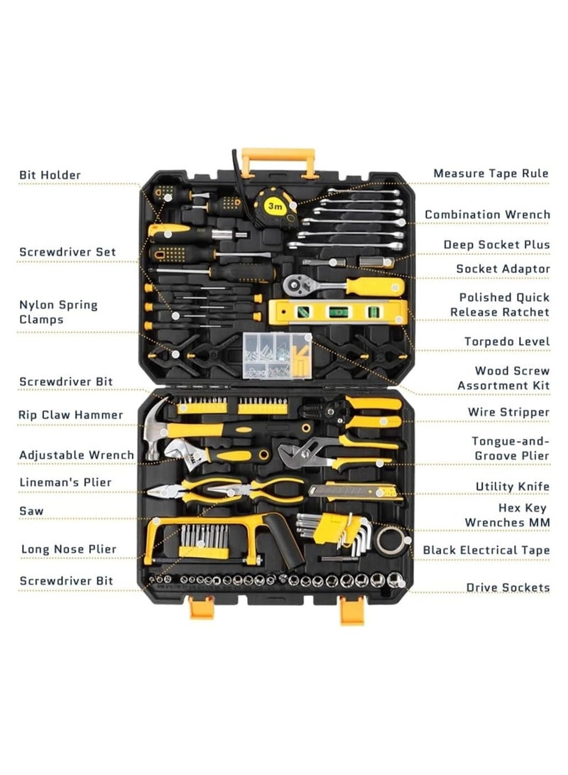 Mechanics Tool Set Black & Yellow,Socket Wrench Auto Repair Tool Combination Mixed Tools Set Hand Tool Kit with Plastic Toolbox Organizer Storage Case 198pcs Mechanics Tool Set - Image 5
