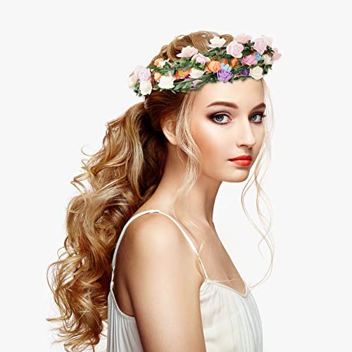 AmFor 22 Pcs Multicolor Rose Flower Wreath Crown Headband Garland Headpiece for Music Festival Celebration Beach Wedding Party - Image 3