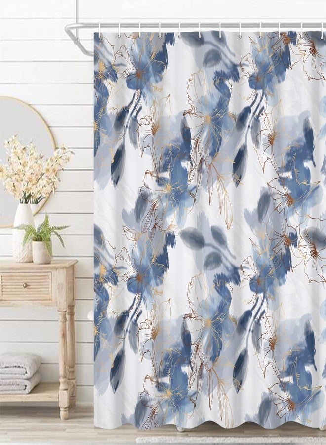 Umpoo Watercolor Floral Shower Curtain 72x72 Inch Abstract Blue Ink Plants Gold Line Flowers Pattern Bath Curtain for Artistic Bathroom Decor Fabric Polyester Waterproof Shower Curtains - Image 1