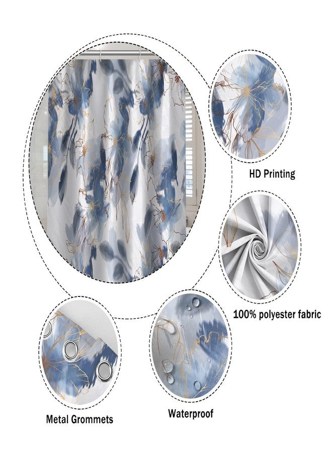 Umpoo Watercolor Floral Shower Curtain 72x72 Inch Abstract Blue Ink Plants Gold Line Flowers Pattern Bath Curtain for Artistic Bathroom Decor Fabric Polyester Waterproof Shower Curtains - Image 5