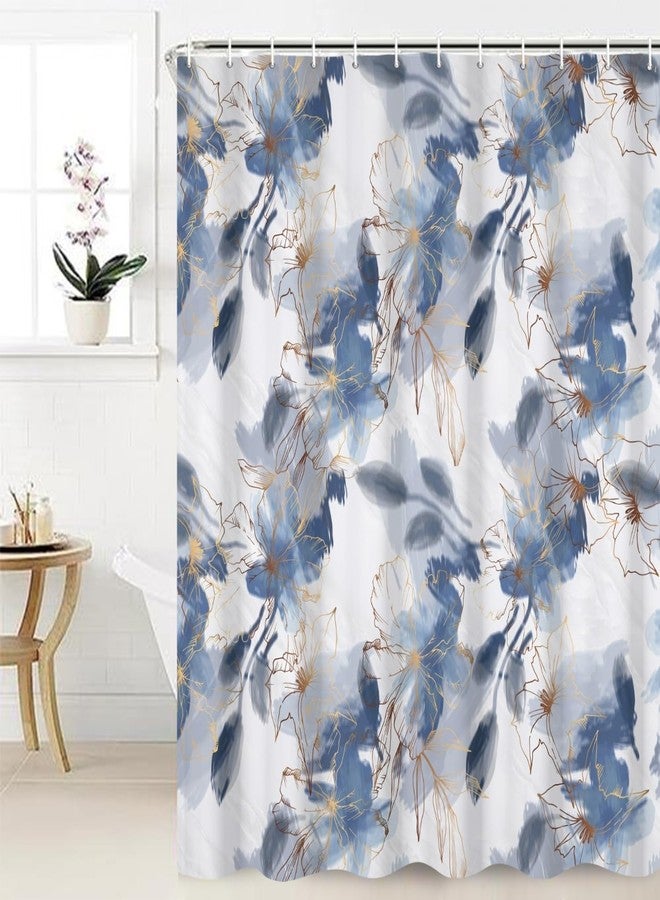 Umpoo Watercolor Floral Shower Curtain 72x72 Inch Abstract Blue Ink Plants Gold Line Flowers Pattern Bath Curtain for Artistic Bathroom Decor Fabric Polyester Waterproof Shower Curtains - Image 2