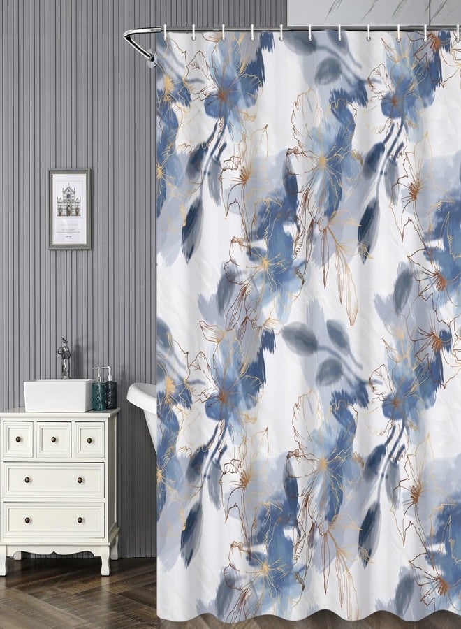Umpoo Watercolor Floral Shower Curtain 72x72 Inch Abstract Blue Ink Plants Gold Line Flowers Pattern Bath Curtain for Artistic Bathroom Decor Fabric Polyester Waterproof Shower Curtains - Image 3