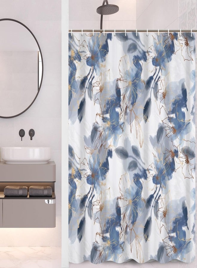 Umpoo Watercolor Floral Shower Curtain 72x72 Inch Abstract Blue Ink Plants Gold Line Flowers Pattern Bath Curtain for Artistic Bathroom Decor Fabric Polyester Waterproof Shower Curtains - Image 4