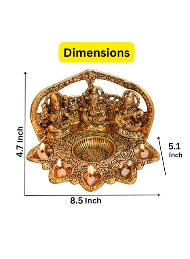 Collectible India Laxmi Ganesh Saraswati Idol Diya Oil Lamp Deepak - Metal Lakshmi Ganesha Showpiece Statue - Traditional Diya for Diwali Puja (8.5 x 5.1 x 4.7, 1 Count) - Image 2
