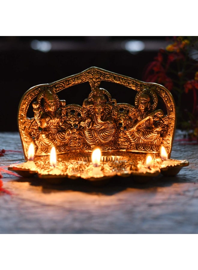 Collectible India Laxmi Ganesh Saraswati Idol Diya Oil Lamp Deepak - Metal Lakshmi Ganesha Showpiece Statue - Traditional Diya for Diwali Puja (8.5 x 5.1 x 4.7, 1 Count) - Image 3