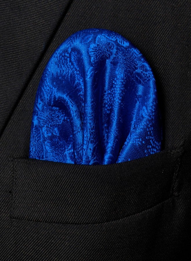 JEMYGINS Silk Royal Blue Floral Tie Necktie and Pocket Square, Hankerchief and Tie Bar Clip Sets for Men(31) - Image 3