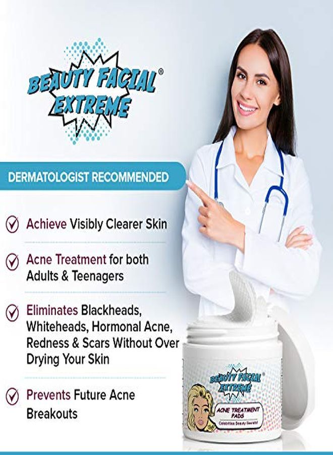 Beauty Facial Extreme Acne Treatment Pads Contains Salicylic, Glycolic, & Lactic Acid For Face & Body. Eliminates Oily Skin, Clogged Pores & Cystic Breakouts. Remover For Dark Spots, Whitehead & Blackhead Pimples.  - Image 2