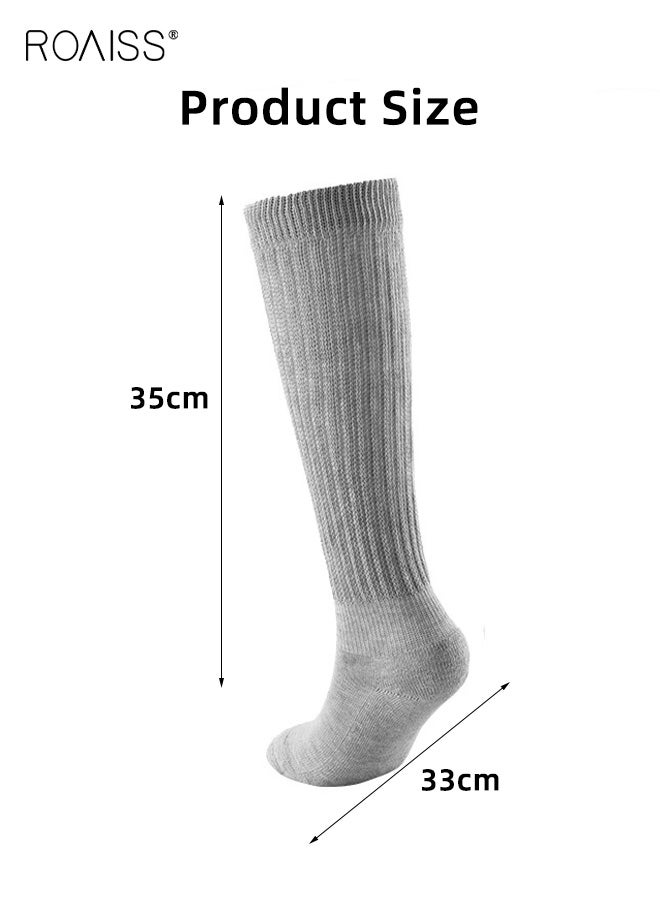 رويس 3 أزواج من جوارب الساق النسائية، جوارب فقاعات محبوكة بلون واحد مع خطوط عمودية، جوارب مريحة مرنة من البوليستر لمنتصف الساق لخيارات تصفيف متعددة للارتداء اليومي - Image 4