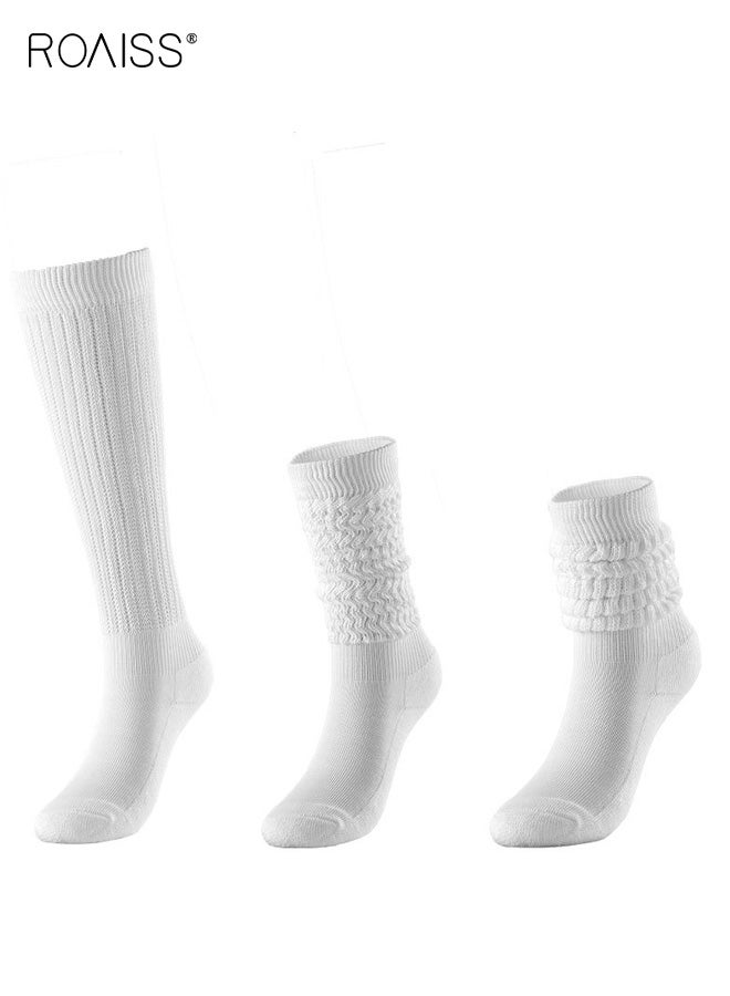 رويس 3 أزواج من جوارب الساق النسائية، جوارب فقاعات محبوكة بلون واحد مع خطوط عمودية، جوارب مريحة مرنة من البوليستر لمنتصف الساق لخيارات تصفيف متعددة للارتداء اليومي - Image 3