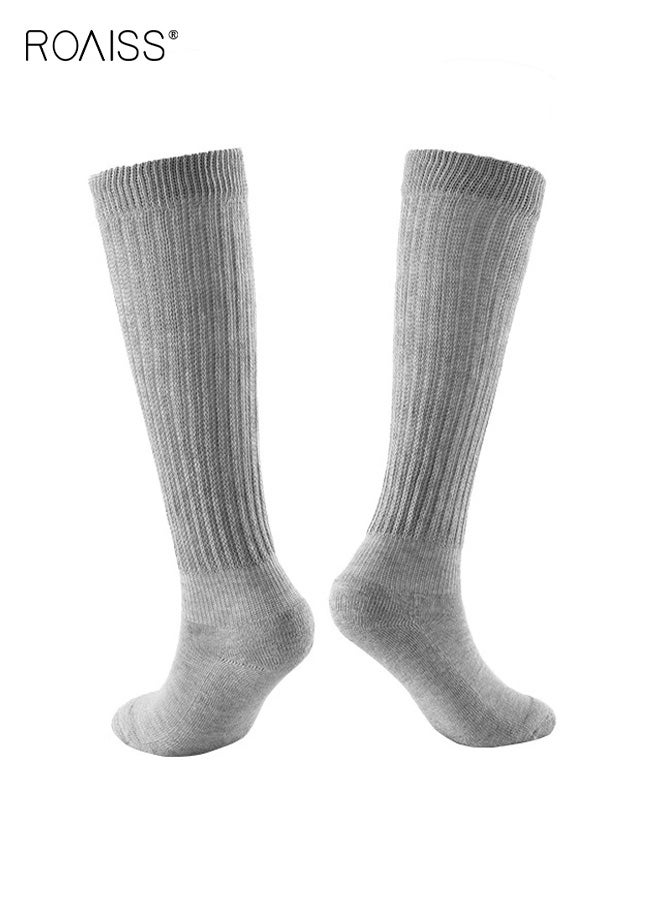 رويس 3 أزواج من جوارب الساق النسائية، جوارب فقاعات محبوكة بلون واحد مع خطوط عمودية، جوارب مريحة مرنة من البوليستر لمنتصف الساق لخيارات تصفيف متعددة للارتداء اليومي - Image 2