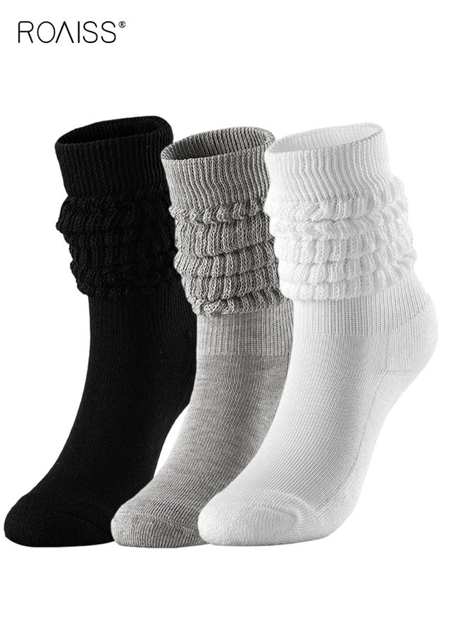 رويس 3 أزواج من جوارب الساق النسائية، جوارب فقاعات محبوكة بلون واحد مع خطوط عمودية، جوارب مريحة مرنة من البوليستر لمنتصف الساق لخيارات تصفيف متعددة للارتداء اليومي - Image 1