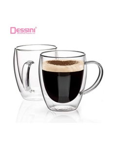 DESSINI Dessini 300ml double wall glass tea cup with handle 2-pieces  KD580  - Image 1