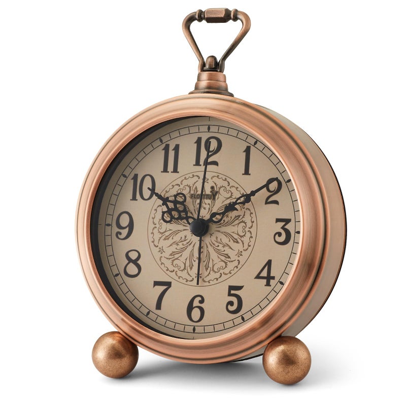 FLOITTUY 45 Battery Operated Antique Retro Analog Metal Alarm Clock Silent Bedside Desk Clock WallHanging Vintage ClockVintage Bronze