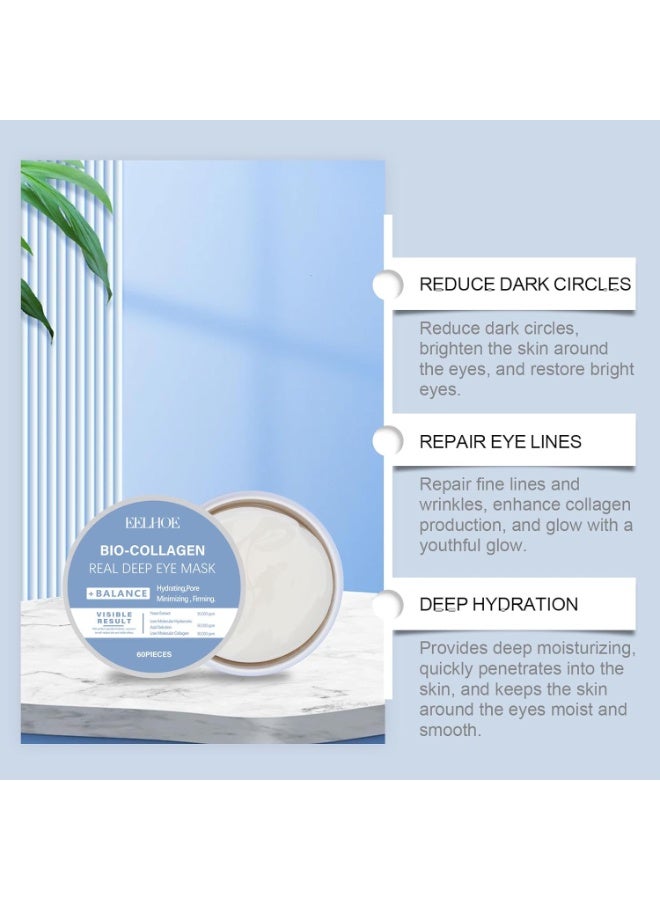 إيلهو لصقات العين من الكولاجين الحيوي - 60 قطعة | لصقات تحت العين للهالات السوداء، الانتفاخ، والخطوط الدقيقة | تحتوي على كولاجين نباتي، حمض الهيالورونيك، النياسيناميد، وفيتامين E | ترطيب، مضادة للشيخوخة | العناية بالبشرة الكورية - Image 2