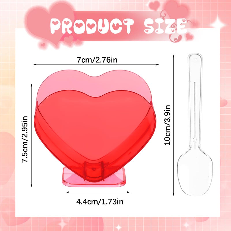 Ziliny Mini Heart Shaped Dessert Cups with Spoons 2.7 oz Valentine Day Plastic Appetizer Cup Clear Disposable Reusable Heart Shaped Bowl for Valentine Wedding Party Cakes Ice Cream(Red,100 Set) - Image 2