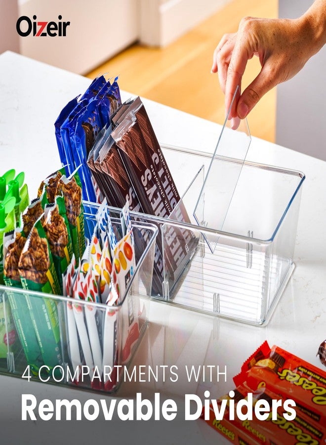 Oizeir Clear Pantry Organizer Bins (4PK) - Fridge Organizer with 3 Removable Dividers - Kitchen Pantry Organizers & Storage - Refrigerator Organizer, Storage Cabinet Snack Organizer, Freezer Organizer - Image 3