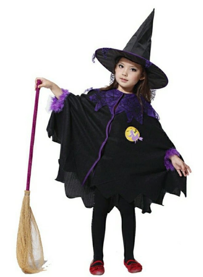 Witch Costume Set, Kids Girls Halloween Witch Cloak,Children Fancy Birthday Party Cosplay Dress Up Outfit, Fairytale Theme Party Cute Witch Wizard Cosplay Costume（130CM） - Image 2
