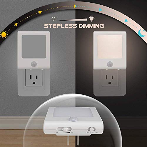 VINTAR 6 Pack Motion Sensor Dimmable LED Night Light, Plug in Nightlight with Auto Dusk to Dawn Sensor, Adjustable Brightness Warm White Lights for Hallway, Kids Room, Kitchen, Stairway, Bathroom - Image 3