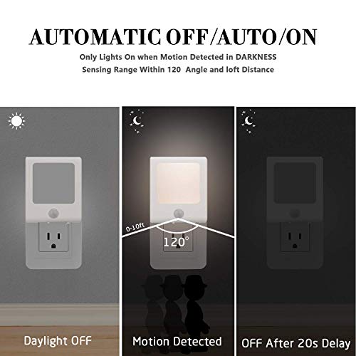 VINTAR 6 Pack Motion Sensor Dimmable LED Night Light, Plug in Nightlight with Auto Dusk to Dawn Sensor, Adjustable Brightness Warm White Lights for Hallway, Kids Room, Kitchen, Stairway, Bathroom - Image 2
