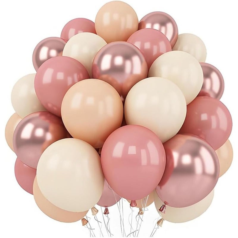62 Pieces Vintage Pastel Balloon Set In Dusty Pink Beige Rose Gold And White With 2 Metal Rings For Party Decoration - Image 1