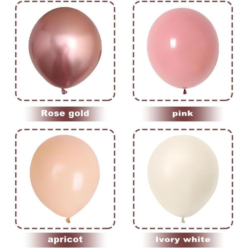 62 Pieces Vintage Pastel Balloon Set In Dusty Pink Beige Rose Gold And White With 2 Metal Rings For Party Decoration - Image 3
