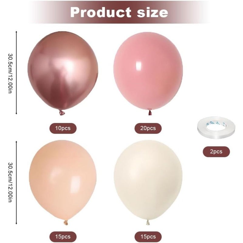 62 Pieces Vintage Pastel Balloon Set In Dusty Pink Beige Rose Gold And White With 2 Metal Rings For Party Decoration - Image 2