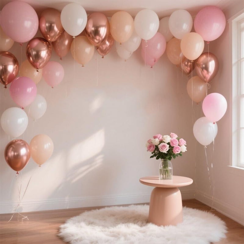 62 Pieces Vintage Pastel Balloon Set In Dusty Pink Beige Rose Gold And White With 2 Metal Rings For Party Decoration - Image 5
