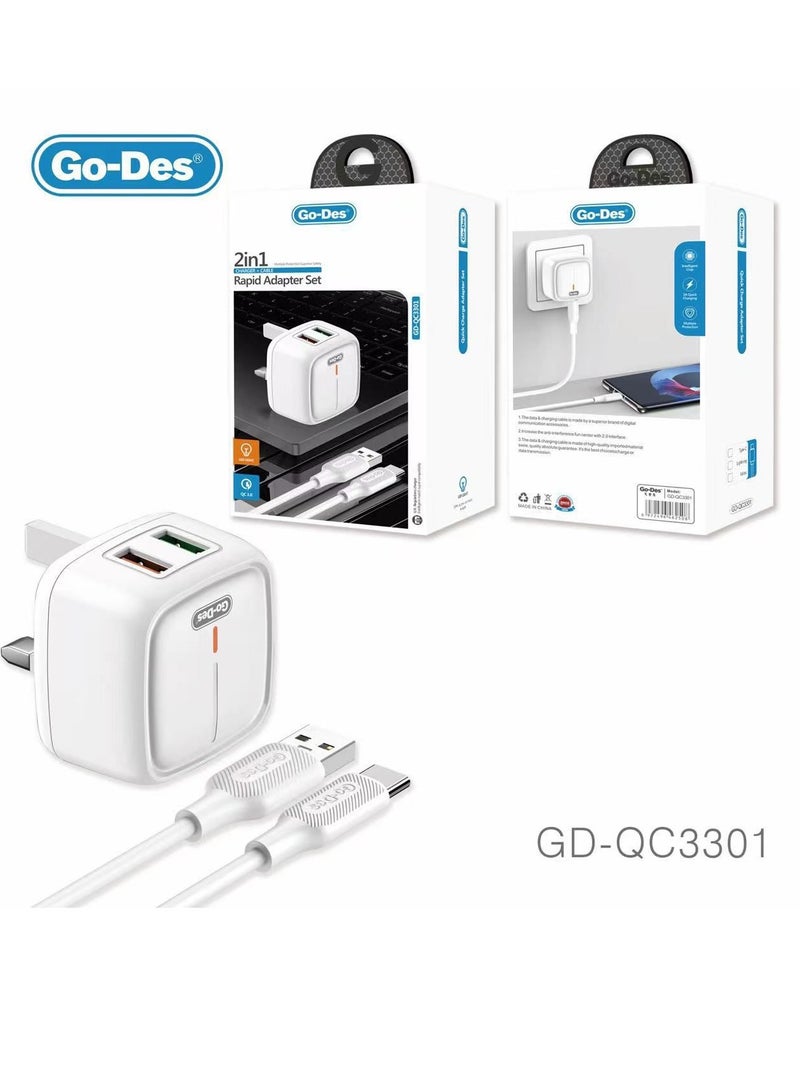 GO-DES 2IN1CHARGER+CABLE RAPID ADAPTER SET - Image 1
