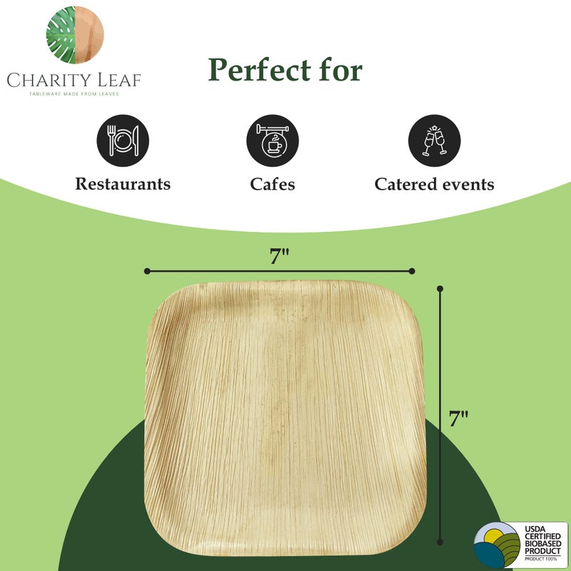 Charity Leaf Disposable Palm Leaf 7"" Square Plates (50 pieces) Bamboo Like Serving Platters  Disposable Boards  Eco-Friendly Dinnerware For Weddings  Catering  Events - Image 3