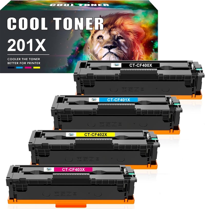كول تونر خرطوشة حبر بديلة متوافقة مع لـ HP 201X 201A CF400X CF400A Color Pro MFP M277dw M252dw M277c6 M277n M252n M277 M252 (أسود، سماوي، أصفر، أرجواني، 4 عبوات) - Image 1
