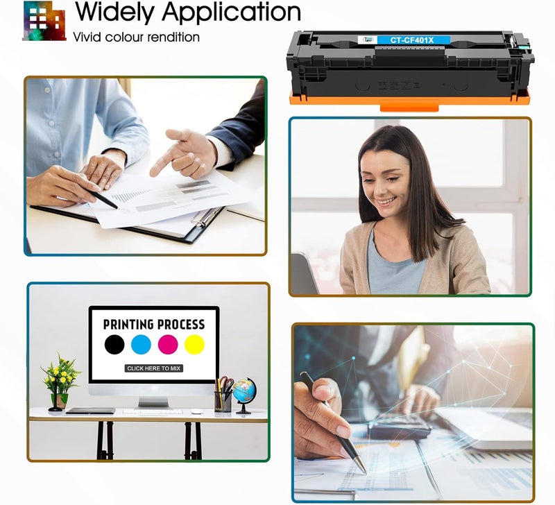 كول تونر خرطوشة حبر بديلة متوافقة مع لـ HP 201X 201A CF400X CF400A Color Pro MFP M277dw M252dw M277c6 M277n M252n M277 M252 (أسود، سماوي، أصفر، أرجواني، 4 عبوات) - Image 5