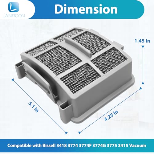 LANROON 39883 Filters for Bissell Pet Hair Eraser 39883 3418 3774F 3409 3774 3774G 3775 3415 3404 3402 SurfaceSense Lift-Off Vacuums (2Filter+4Foam) - Image 3