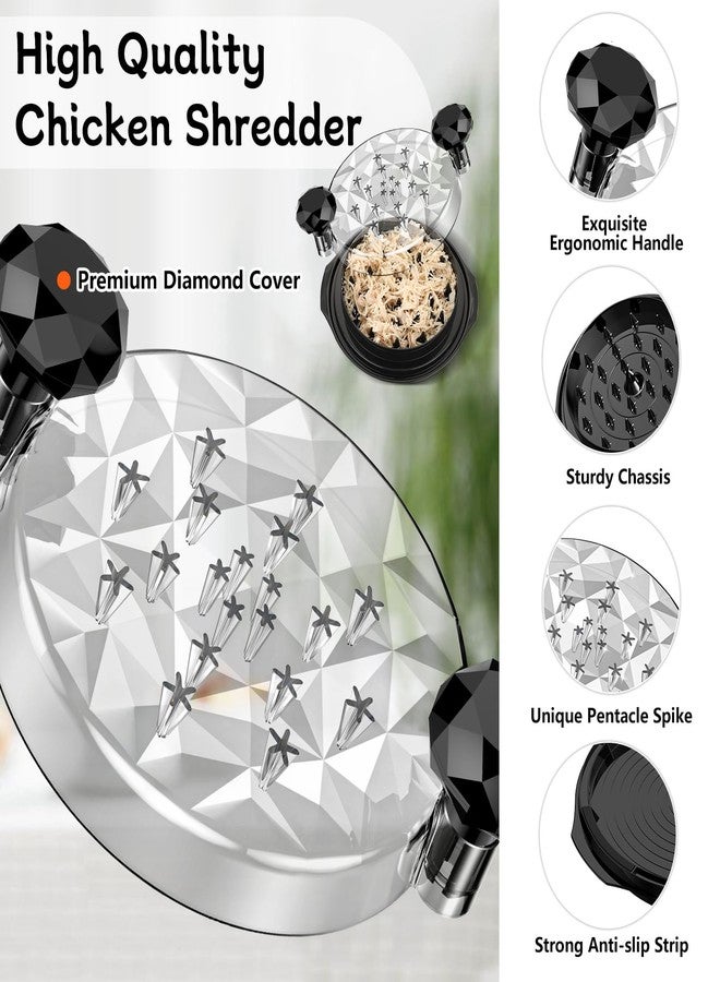 Aopigavi Chicken Shredder with Brush 10" Pro Chicken Shredder Tool Twist Stable Anti-Slip BPA Free Meat Shredder Tool Twist Ergonomic Handle Meat Grinder Dishwasher-safe Transparent Lid Black - Image 2