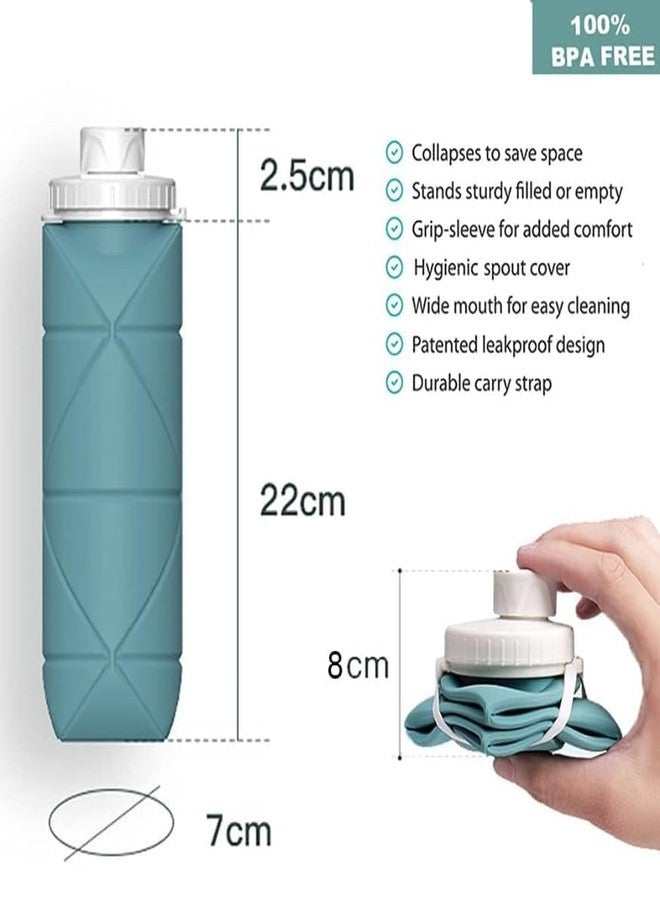 Gikzol Folding Silicone Water Bottle - Collapsible bottle for Travel, Cycling, Gym, Camping - 600 Ml, Leak-proof Lid, BPA-Free Wide Mouth, Durable, Foldable Bottle (Multicolor) - Image 2